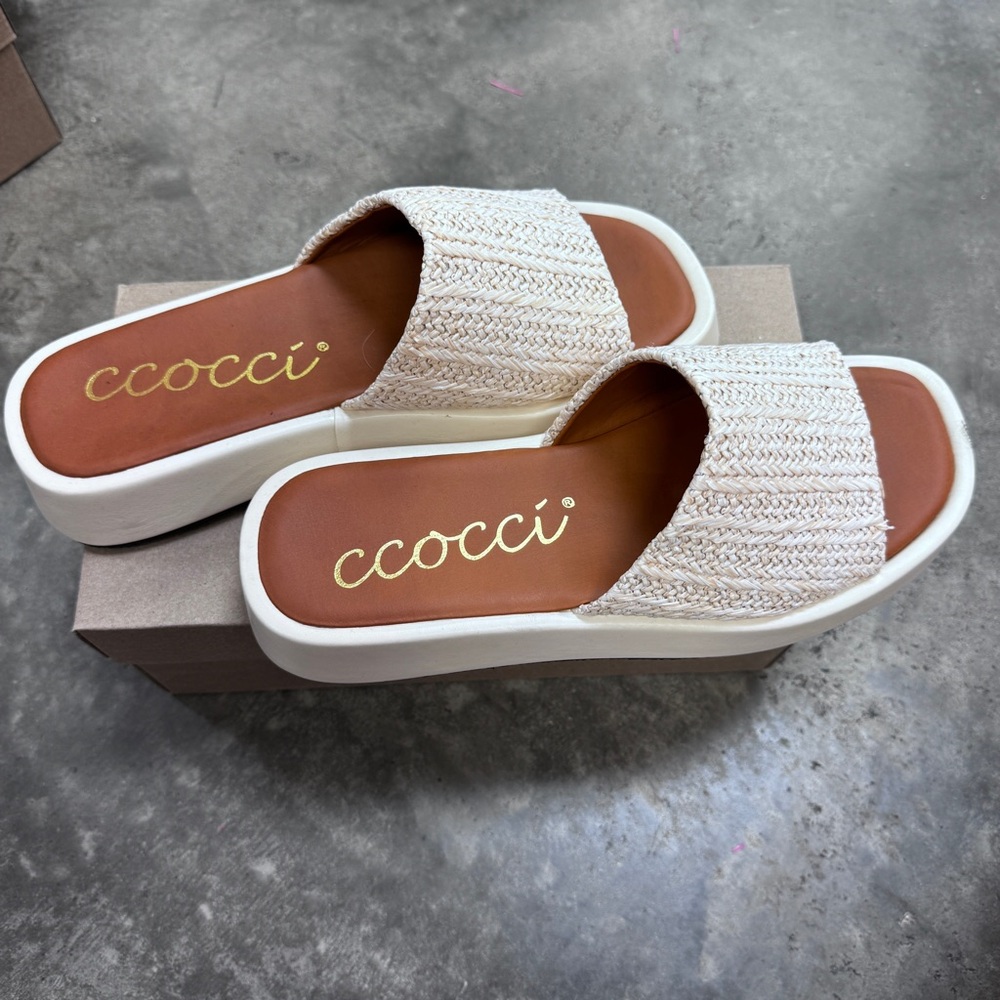 Beige Woven Slide Sandals - Picture 2 of 4